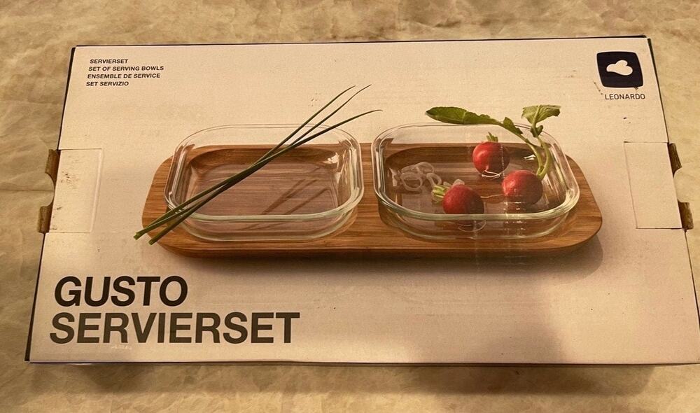 Cucina Di Leonardo wood & glass serving set NEW In BOX